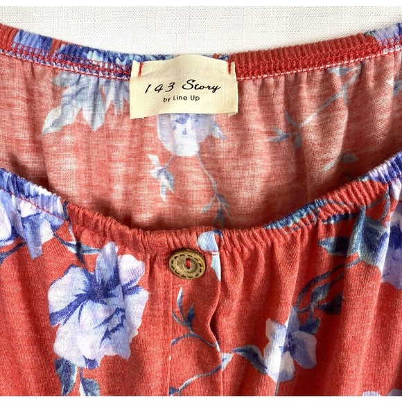 143 Story By Line Up Womens Blouse Top Red Floral Off The Shoulder Size Large - Picture 4 of 7